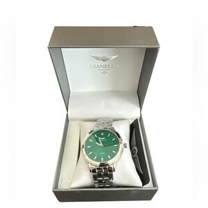 Gianello Genuine Diamond Prism Round Silver Link Men Watch